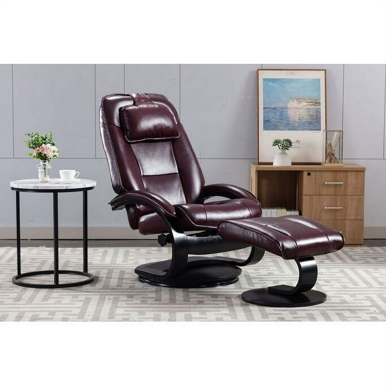 Top grain Leather Swivel Recliner with Ottoman Burgundy