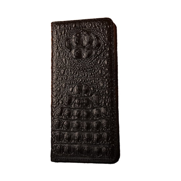 Top-grain cowhide leather case for iPhone with card slots and kickstand, crocodile-back pattern business-grade protective case