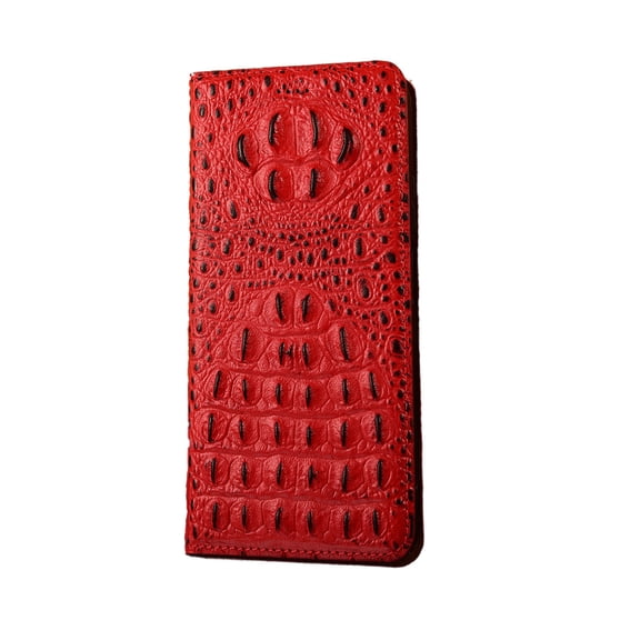 Top-grain cowhide leather case for iPhone with card slots and kickstand, crocodile-back pattern business-grade protective case