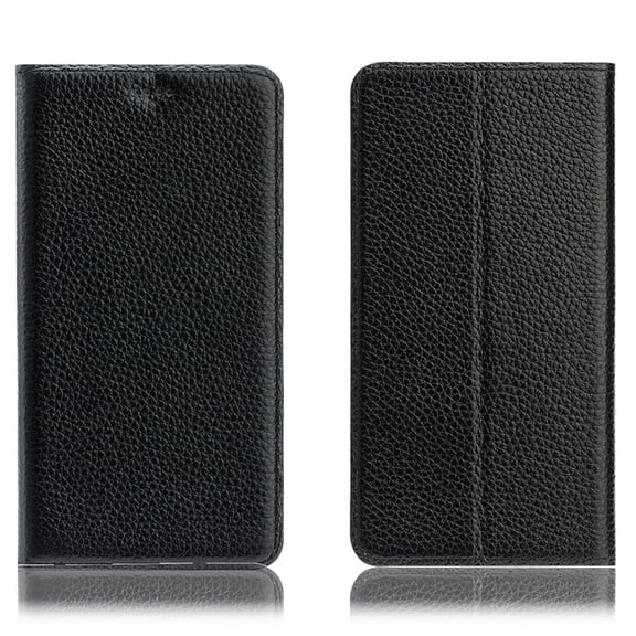 Top-grain cowhide leather case for iPhone with card slots and stand, lychee-textured business-grade protective case