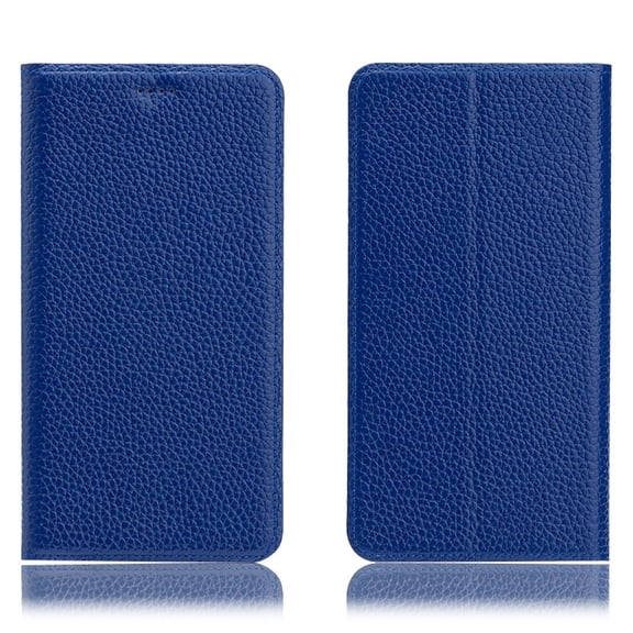 Top-grain cowhide leather case for iPhone with card slots and stand, lychee-textured business-grade protective case