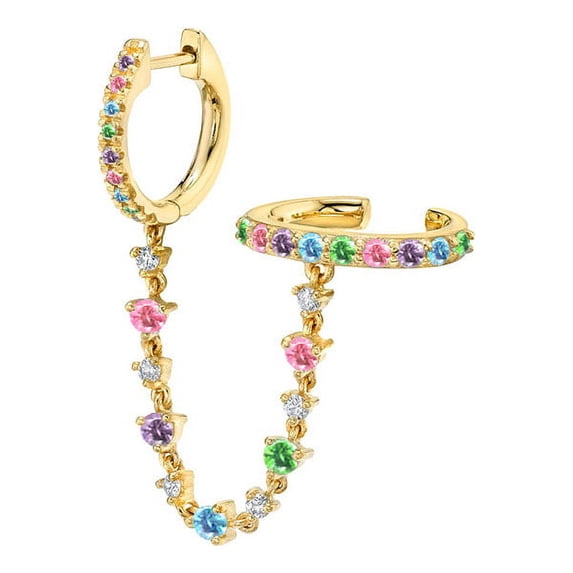 Top-keivon 1 PCS Minimalist Cuff Small Hoop Cubic Zirconia Chain Climber Crawler Earrings for Women Cartilage 925 Sterling Silver Post Hypoallergenic Fashion Threader Crystal Huggie Clip Hoops