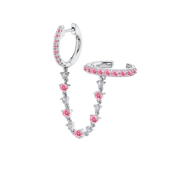 Top-keivon 1 PCS Minimalist Cuff Small Hoop Cubic Zirconia Chain Climber Crawler Earrings for Women Cartilage 925 Sterling Silver Post Hypoallergenic Fashion Threader Crystal Huggie Clip Hoops