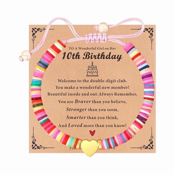 Top-keivon 3 4 5 6 7 8 9 10-15 Year Old Girl Birthday Gifts Beaded Bracelets with Happy Birthday Card as Birthday Gift Ideas Heart Bracelets for Daughter Granddaughter Niece Sister