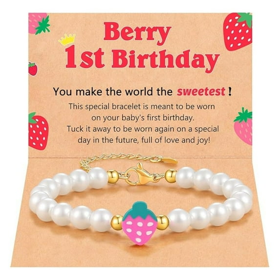 Top-keivon Berry First Birthday Gifts, Adjustable Strawberry Pearls Bracelet for Daughter Niece Granddaughter