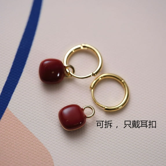 Top-keivon Burgundy Enamel Dangle Earrings for Women Vintage Gold Hammered Geometric Drop Statement Earrings Retro Dripping Oil Earrings Red Fashion Jewelry