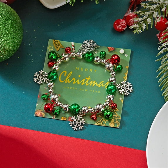 Top-keivon Charming Christmas-Themed Beaded Bracelet with Santa & Tree Charms - Stretchy Resin Bracelet for Women, Ideal Holiday Gift, Christmas Bracelet