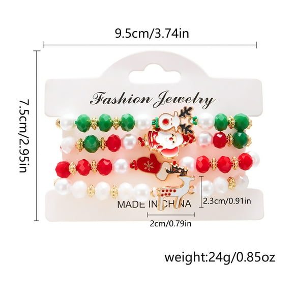 Top-keivon Christmas Beaded Bracelet - Santa Claus, Snowflakes, Red & Green Beads - Stackable Holiday Party Jewelry for Christmas, New Year's Bracelet