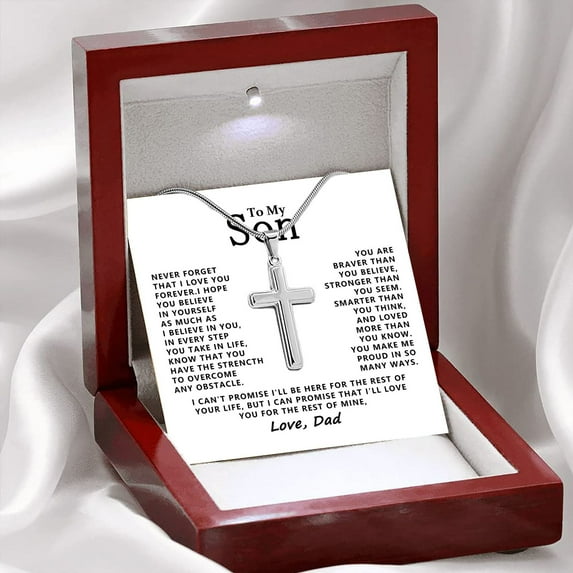 Top-keivon Cross Necklaces Gifts - Cross Necklaces Gifts for Men Him, Silver Cuban Link Chain Stainless Steel Cross Necklace Jewelry Anniversary Birthday Gift for Dad Husband Son Grandson Gift