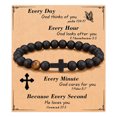 thumbnail image 1 of Top-keivon Cross Religious Bracelet for Men, Natural Stone Tiger Eye & Black Beads Bracelets, Christian Gift for Birthday Graduation Easter Christmas, 1 of 33