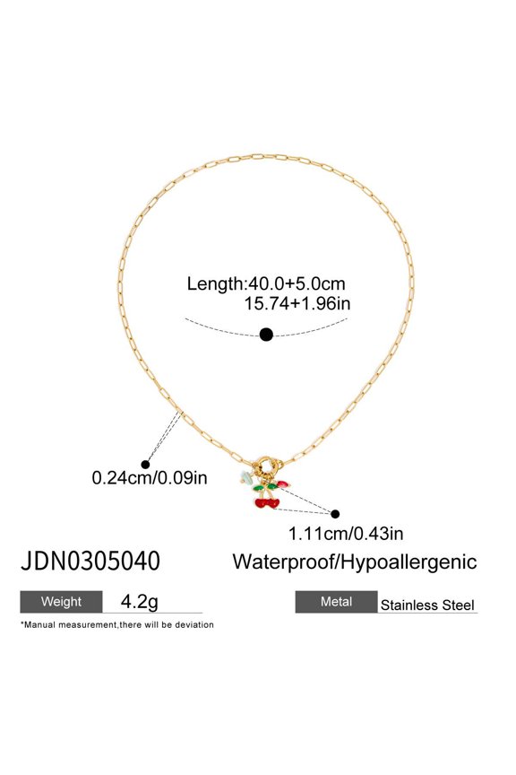 Faty-T Dainty Cute Fresh Fruit Choker for Women 14K Gold Plated Chain Cubic Zircon Cherry Pineapple Strawberry Colorful Crystal Pendant Necklace for Women Jewelry