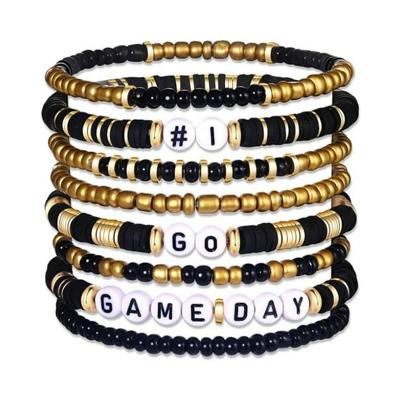 Top-keivon Game Day Bracelets for Women Red Blue Spirit Day Accessories Stackbale Clay Heishi Bracelets Beaded Stretch Bracelet Football Mom Accessories Outfits Jewelry Gifts