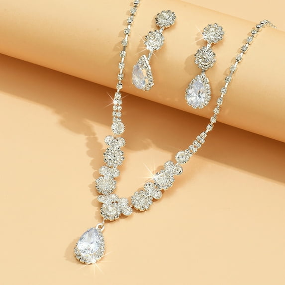 Top-keivon Indian Jewelry Sets Rhinestone Boho Necklace Earrings Set Diamond Prom Costume Jewelry Set for Women and Brides