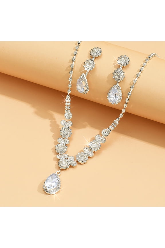 Indian Jewelry Sets Rhinestone Boho Necklace Earrings Set Diamond Prom Costume Jewelry Set for Women and Brides