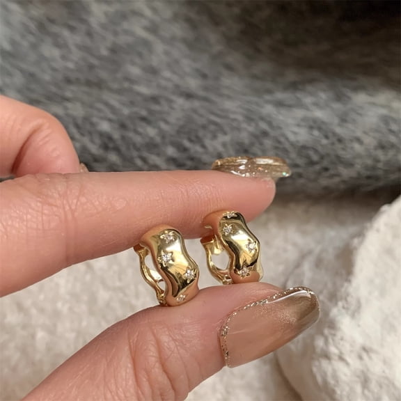 Top-keivon Lab Grown Diamond Chunky Hoop Earrings for Women - 18k Yellow Gold Plated Sterling Silver Celestial Star Earrings