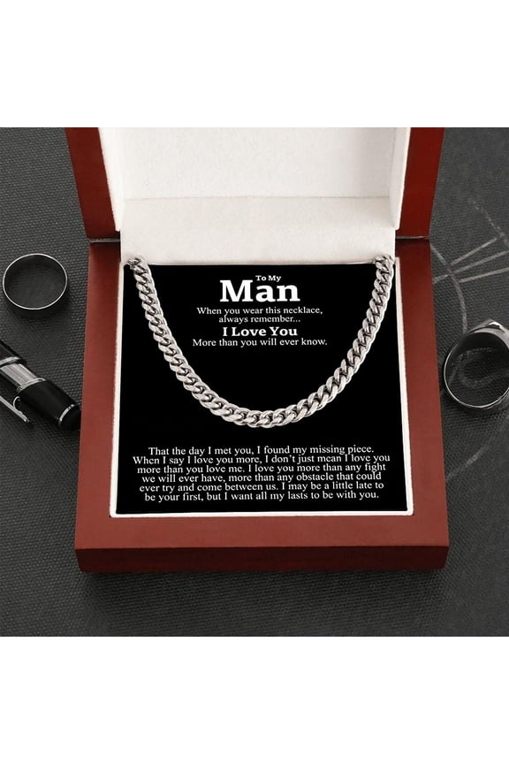 To My Man Necklace, Cuban Link Chain Gift For Him, Promise Necklace For Men, Promise Chain For Boyfriend, Gift For His Birthday Or Any Occasion, Future Husband Jewelry With Heartfelt