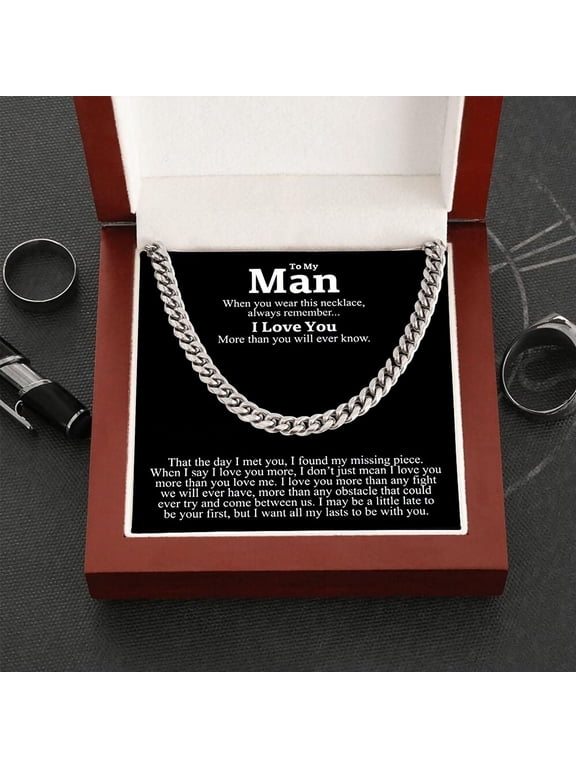 To My Man Necklace, Cuban Link Chain Gift For Him, Promise Necklace For Men, Promise Chain For Boyfriend, Gift For His Birthday Or Any Occasion, Future Husband Jewelry With Heartfelt