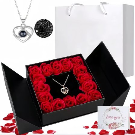 Top-keivon Preserved Real Rose-Eternal Flowers Rose Mothers Day for Mom Women Her Wife Girlfriend on Birthday Valentines with I Love You Necklace 100 Languages Romantic Gift