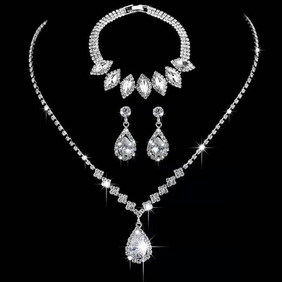 Top-keivon Rhinestone Bridal Wedding Jewelry Set Silver Crystal Necklace Earrings Sets Tassel Formal Prom Costume Jewelry for Women and Brides