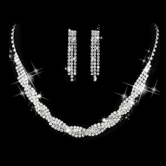 Top-keivon Rhinestone Gold Jewelry Sets Infinity Bridal Wedding Necklace Earrings Set Indian Formal Prom Costume Jewelry Set for Women and Brides