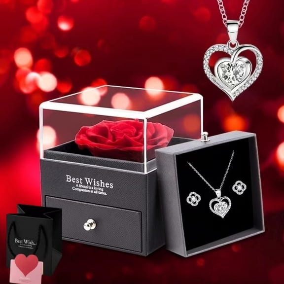 Top-keivon Rose Gift Box & with I Love you Necklace, Gifts for Girlfriend, Women, Mom, Wife, Gifts Idea on Mother's Day, Christmas, Valentine's Day, Birthday, Anniversary, Thanksgiving
