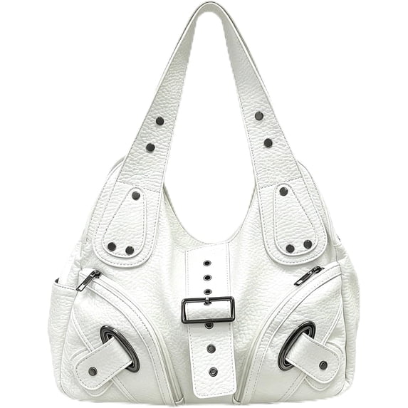 Top-keivon Shoulder Bag for Women, Y2K Rivet Faux Leather Underarm Purse, Retro Motorcycle Trendy Casual Commute Handbag
