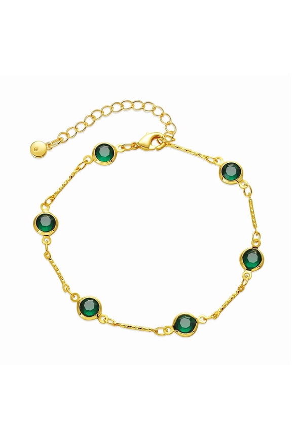 Tennis Bracelets for Women, Green Emerald Zircon Tennis Bracelet, 18K Gold Plated, Lobster Claw Clasp