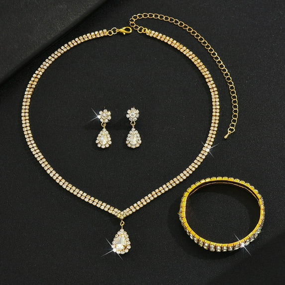 Top-keivon Wedding Necklace and Earrings Sets Silver Crystal Bridal Jewelry Set Rhinestone Drop Pendent Jewelry Accessories for Women and Brides