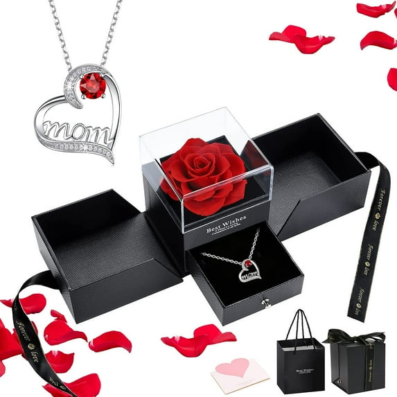 Top-keivon Women Rose and S925 Sterling Silver Love Infinity Heart Necklace Gift Set, Valentines Day Gifts For Her, Wife, Girlfriend, Mom, Birthday, Mother’s Day, Christmas, Anniversary, Thanksgiving