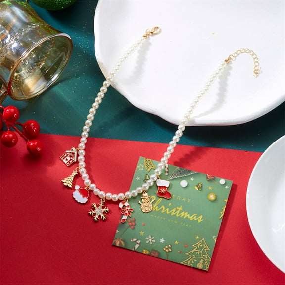 Top-keivon Women's Bohemian Christmas Charm Necklace with Santa, Snowman & Reindeer Pendants - Adjustable Imitation & Bead Chain, Year-Round Wear for Daily & Party Jewelry Gift, Necklace For Women