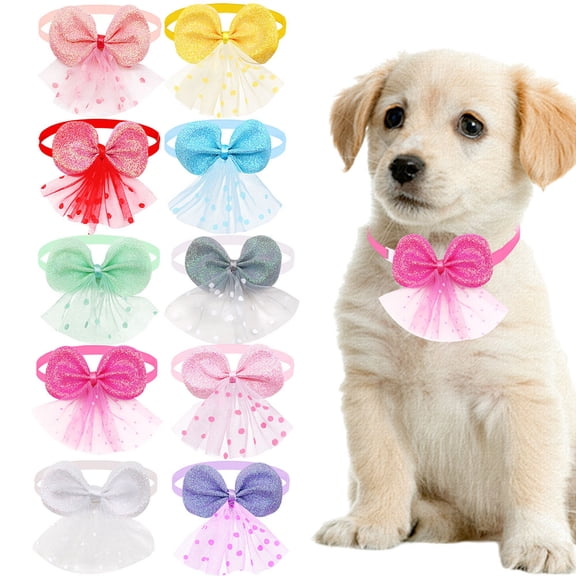Top-kevin 10pcs Lace Pearl Dog Collars, Adjustable Butterfly Bowtie Pet Collars for Small Medium Puppy, Elegant Decorative Accessories for Daily Party Photoshoot