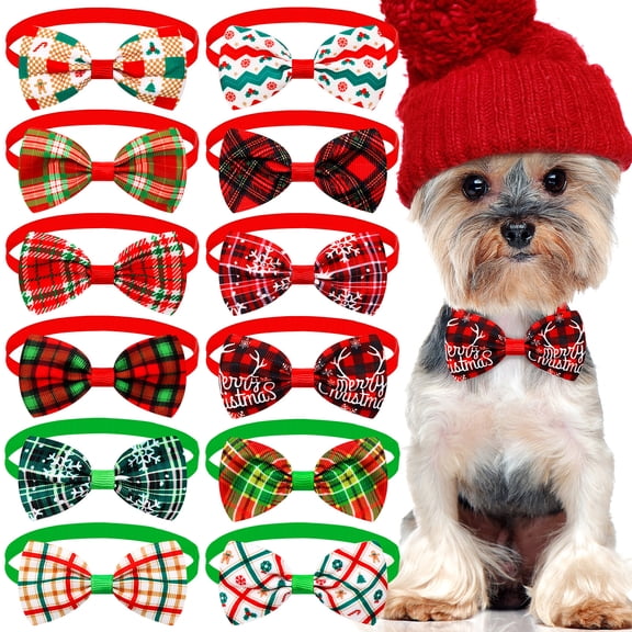 Top-kevin 12 Pcs Dog Collar Bow Ties Bulk Dog Bowtie Holiday Dog Accessories Collar Charms Detachable Attachment Puppy Bows for Small Medium Large Dogs Cat Grooming Supply (Christmas Style)