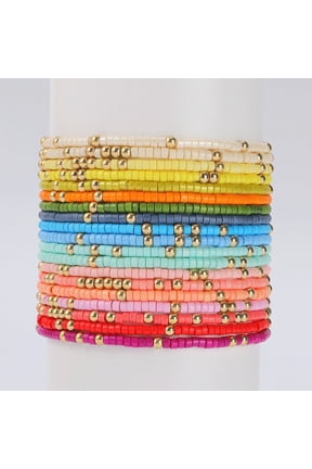 18Pcs Colorful Bohemia Seed Beaded Bracelets Adjustable Stackable Rainbow Beaded Stretch Bracelet Multilayer Vaction Elastic Bracelet for Women
