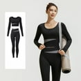 thumbnail image 1 of Top-kevin 2 Pieces Women Workout Sets Long Sleeve Yoga Outfits Gym Clothes Seamless Ribbed Crop Top High Waist Leggings Summer Yoga Fitness Set, 1 of 7
