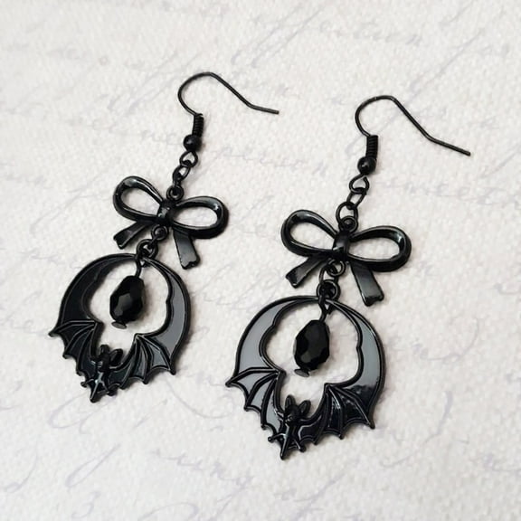 Top-kevin 2pcs Gothic Earrings Set - Bow, Skull, Bat & Rose Cross Silvery-Tone Alloy Dangles for Women (4 Styles, Halloween & Birthday Gift), Heavy Earrings for Women