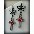 thumbnail image 1 of Top-kevin 2pcs Gothic Earrings Set - Bow, Skull, Bat & Rose Cross Silvery-Tone Alloy Dangles for Women (4 Styles, Halloween & Birthday Gift), Heavy Earrings for Women, 1 of 10