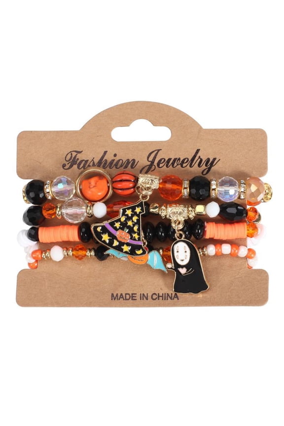 4PCS/8pcs Halloween Multi-Layer Bat Pumpkin Spider Lifting Bracelet, Artificial Crystal Polymer Clay Beaded, Party Bracelet, Halloween Bracelets Stackable Vinyl Disc Halloween Bracelets
