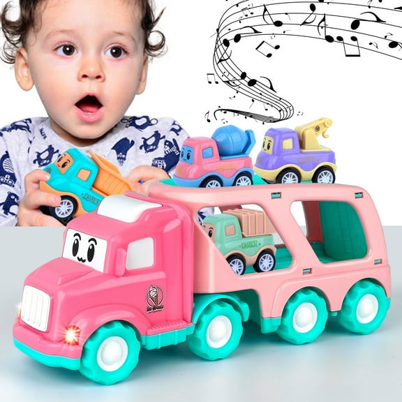 Top-kevin 5 Pack Pink Ice Cream Vehicle Toddler Truck Toys for Princess Girls, Friction Power Cars with multicolor Trucks, Birthday Gifts for Girls