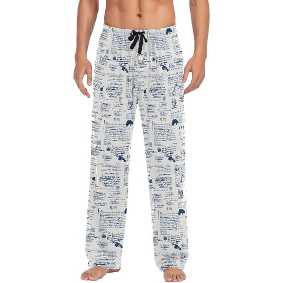 Top-kevin Abstract Spots Ink Blots Illegible Notes Men's Pajama Bottoms Lightweight Cotton Pj Pants with Pockets