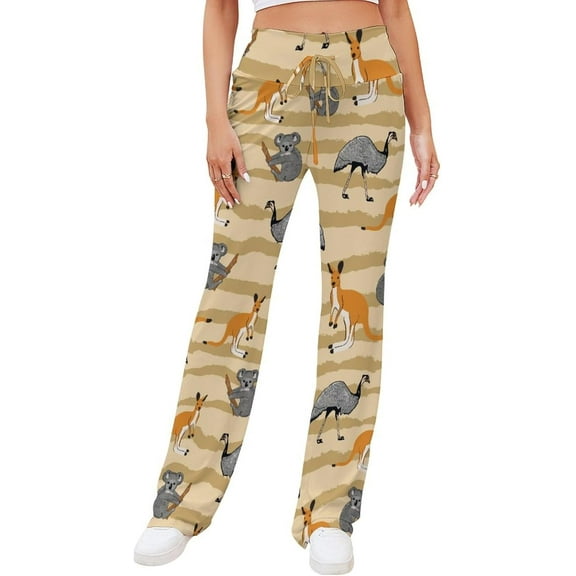 Top-kevin Australia Animals Yoga Pants Women Wide Leg Pants Casual High Waisted Straight Lace Up Lounge Sweatpants