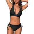thumbnail image 1 of Top-kevin Bikini Set for Women Two Piece Swimsuit V Neck Triangle Top Wide Straps Cross Back Lace up Mid Rise, 1 of 8