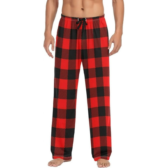 Top-kevin Black Red Plaid Men's Pajama Pants Sleepwear Pajama Pant with Pockets Lounge Pajama Bottoms for Men