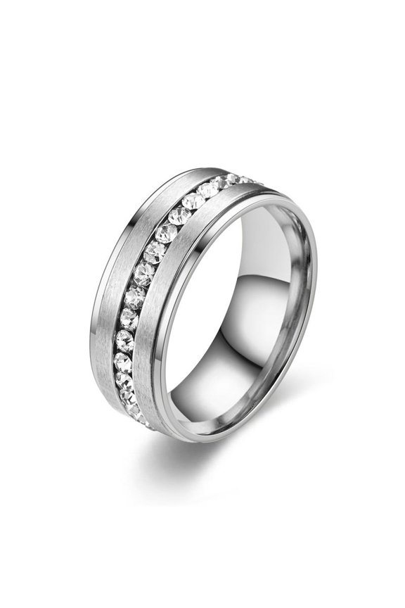 Black Titanium Men's Eternity Wedding Band Ring with Cubic Zirconia CZ Comfort-Fit 8mm Unisex Style