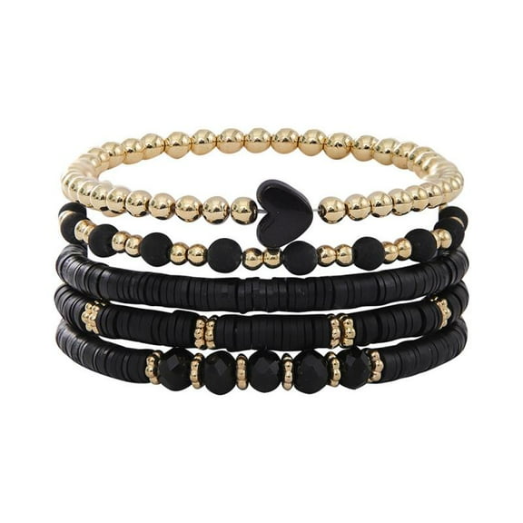 Top-kevin Bohemia Multilayer Heart Clay Stackable Bracelets Set Colorful Surfer Heishi Clay Beaded Stretch Bracelets for Women Men Summer Beach Boho Vacation Jewelry Gifts Stackable Bracelet