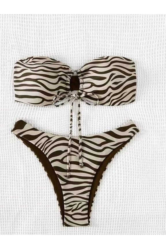 Bold Zebra Print Bandeau Bikini Set - Chic & Flattering Two Piece Swimsuit