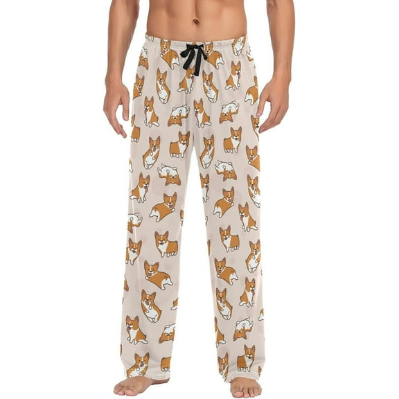Top-kevin Cartoon Corgi Men's Pajama Pants Pjs Bottoms with Pockets Sleep Lounge Pants for Men