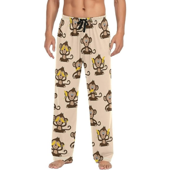 Top-kevin Cartoon Monkey Banana Pajama Pants Cute Robotic Men's Pajama Bottoms Lounge Sleepwear PJs Sleep Pants