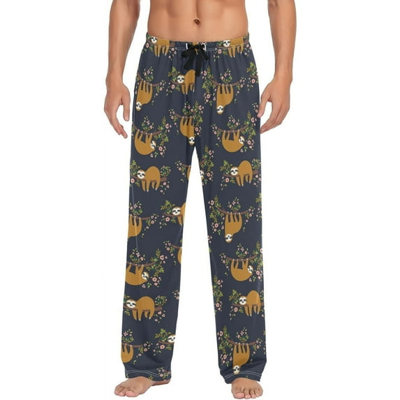 Top-kevin Cartoon Sloth Navy Men's Pajama Pants Pjs Bottoms with Pockets Sleep Lounge Pants for Men