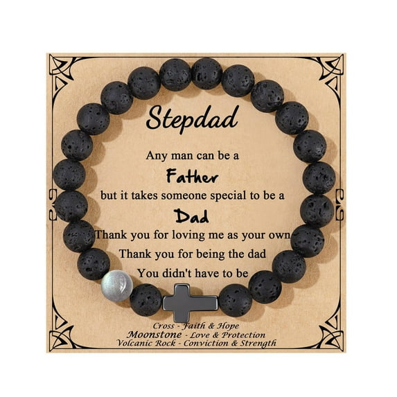 Top-kevin Christian Gifts For Men Moonstone Cross Bracelet, Birthday Christmas Valentines Day Inspirational Gifts for Him Son Grandson Moonstone Volcanic Rock Cross Bracelets