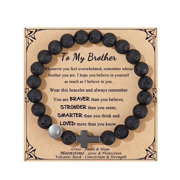 Top-kevin Christian Gifts For Men Moonstone Cross Bracelet, Birthday Christmas Valentines Day Inspirational Gifts for Him Son Grandson Moonstone Volcanic Rock Cross Bracelets